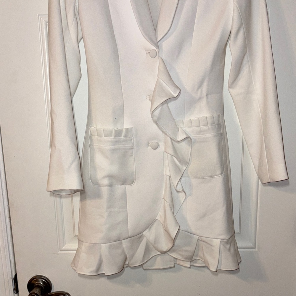 Atoir White Ruffle-Front Single-Button Blazer - image 4